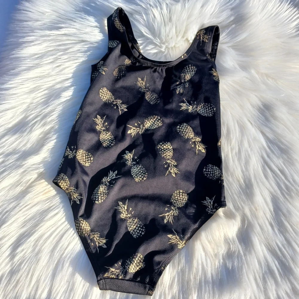 Swimsuit size 24 months Black Gold Pineapples Fruit Pineapple Print One Piece